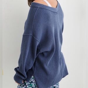 Aerie Wonder V Neck Sweatshirt Blue